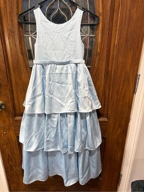 Azazie Light Blue Tiered Satin Girls' Formal Dress